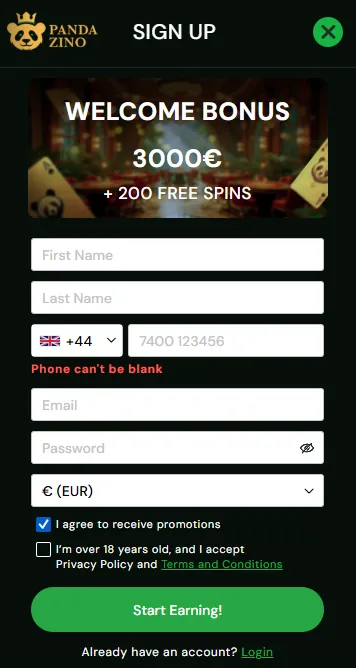 pandazino casino sign up